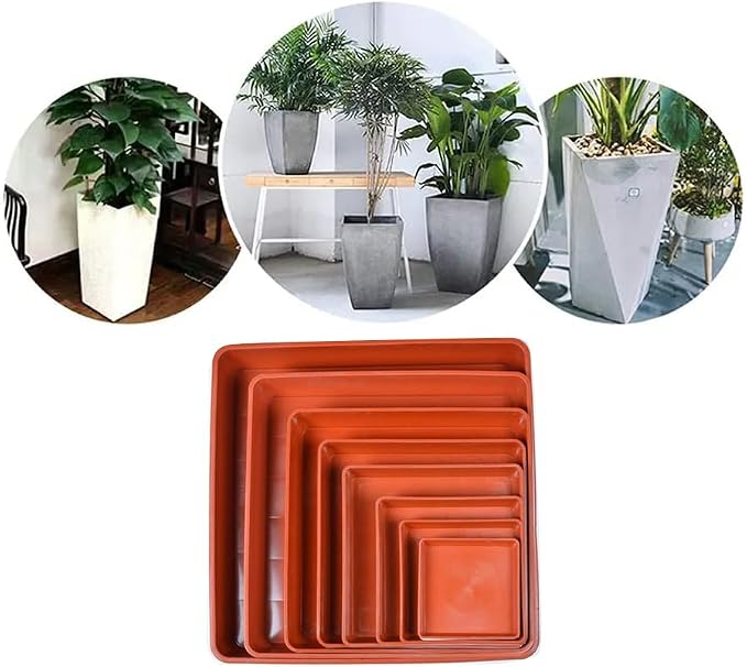 LWALRS 2 Pack Square Plant Saucer 20 22 Inch, Extra Large Plant Saucers, Heavy Plastic Water Tray Tor Plants, Planters for Indoors and Outdoors Plants, Deep Plant Trays for Pots (20 inch, Terracotta)