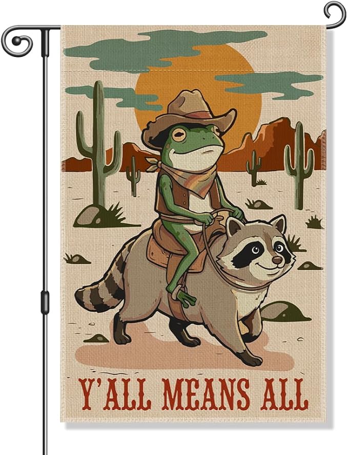 Perfectinsoy Y'all Means All Funny Garden Flag, LGBTQ Pride Inclusion Equality Human Rights Yard Banner, Retro Frog Flags, Welcome Yard Farmhouse Patio Lawn Western Outdoor Decor