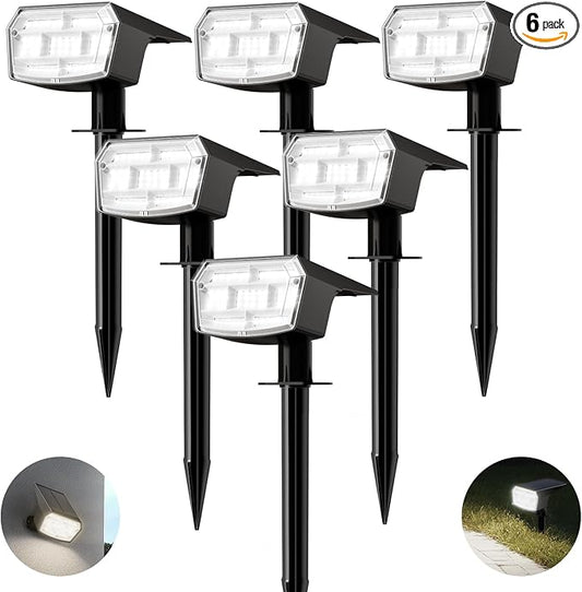 HIBOITEC Solar Spot Lights Outdoor 59LED 3 Lighting Modes Landscape Lights Solar Powered Uplights Waterproof Adjustable Brightness Dusk to Dawn for Outside Garden Yard Trees 6 Packs Cool White