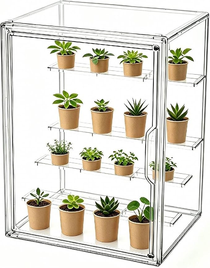Mini Greenhouse Indoor, Clear Small Green House with Magnetic Door, Stackable Succulent Seed Starting Kit Children Nature Observation Station