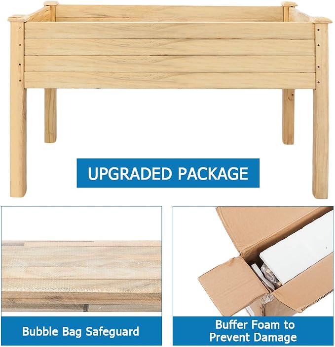 VINGLI 48.5"x22.5"x30" Wood Elevated Raised Garden Bed with Bed Liner, Heavy Duty Planter with Legs for Vegetables Fruits Potato Onion Flower, Outdoor Sturdy Long Lasting Planter Box
