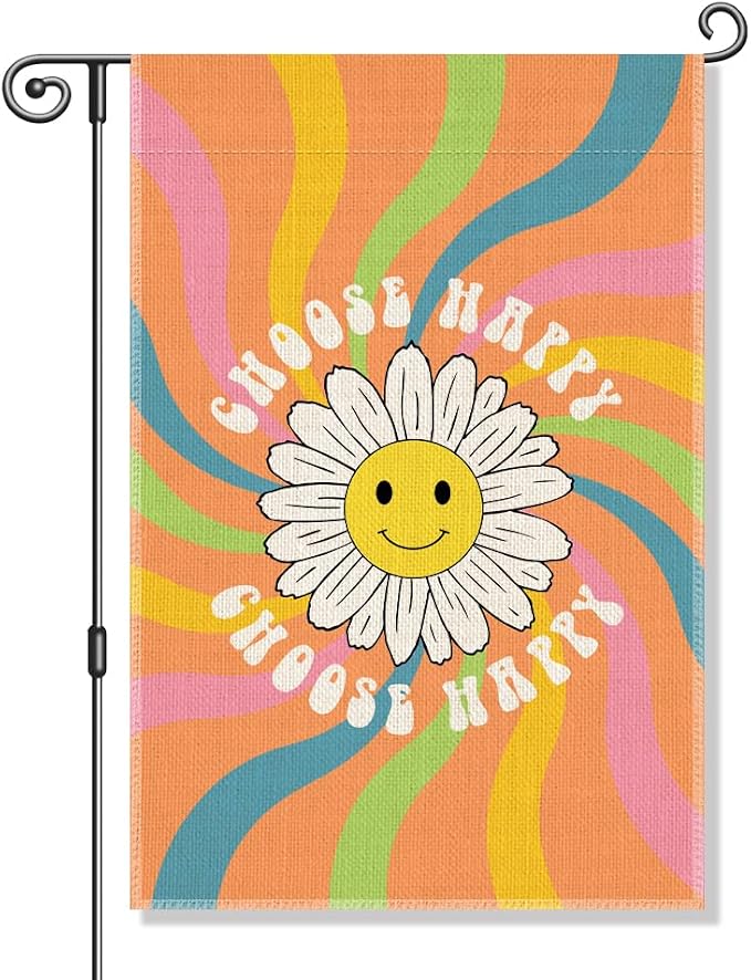 Perfectinsoy Choose Happy Garden Flag for Outdoor, Welcome Yard Kitchen Garden House Holiday Lawn Porch Decor for Farmhouse Holiday, Summer Yard Sign, Cute Positivity Porch Banner, Happy Garden Flag