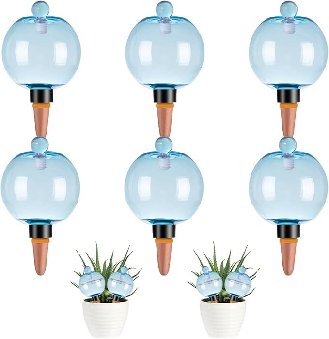 6 Pack Self Watering Globes 17oz Large Plant Watering Globes Top Fill, Self Water Planter Insert Indoor/Outdoor Plastic Water Bulbs Slow Release Terracotta for Plants, Blue