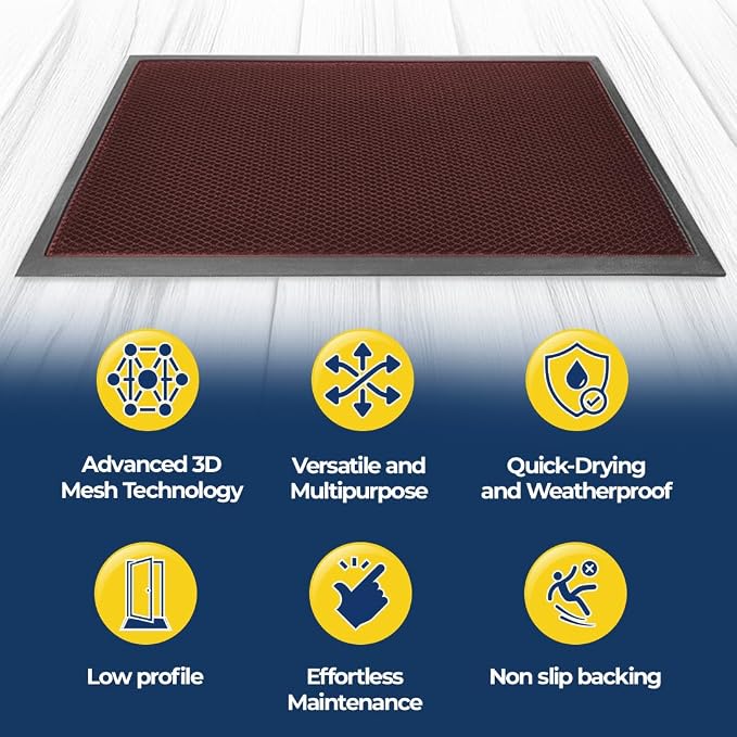 Muddy Mat® Meshy Mat™ Door Mat Heavy-Duty Quick-Dry Floor Mat, Sand & Dirt Trapper for Indoor & Outdoor, Ideal for Entrance, Mudrooms,Patios & Garages,Low-Profile,Non-Slip,Washable– Red 48"x72"x0.4"