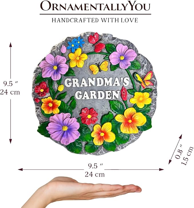 OrnamentallyYou Elegant Resin Stepping Stone, Outdoor Garden Pathway Decoration (Grandma’s Garden Floral Stepping Stone, 9.5" Decorative Outdoor Decoration)