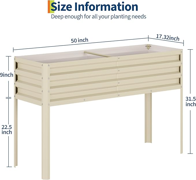 Garvee Galvanized Raised Garden Bed with Legs, 50×17×32 in Large Elevated Planter Box for Outdoor Plants, Sturdy Metal Raised Garden Beds for Vegetables, Flowers & Herbs, Backyard, Patio, Beige