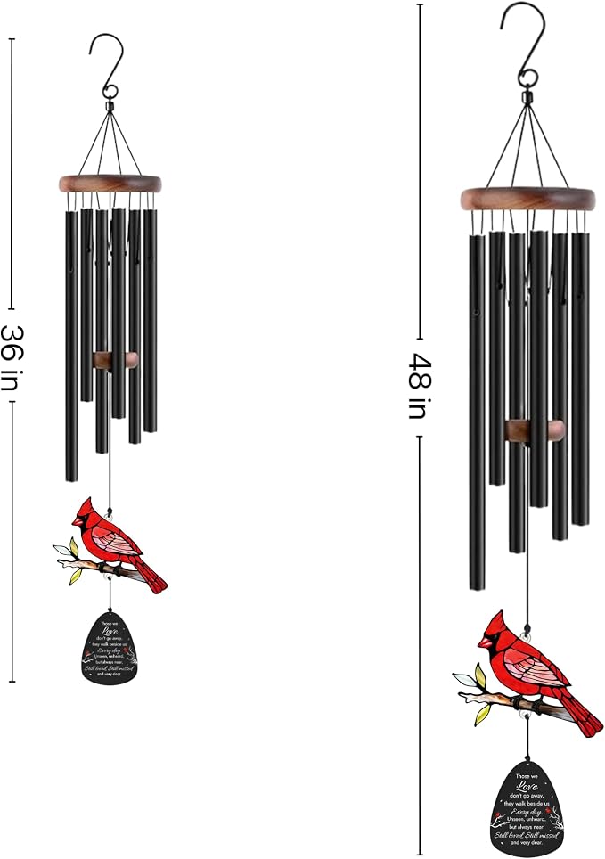 Memorial Wind Chimes for Loss of Loved One, Sympathy Gifts for Loss of Mother/Dad/Husband - Cardinal Wind Chimes for Outside with Mute Option, in Memory of Loved One Gifts, Sympathy Wind Chimes 48''