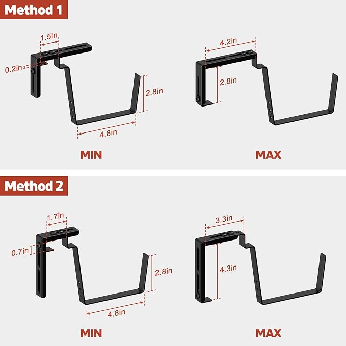 Rectangle Planters Box, 4 Pack Deck Hanging Planters for Railings, Window Box Planter with Drainage Holes & Trays, 16.9 Inch Balcony Planters Railing Hanging with Metal Brackets, Red