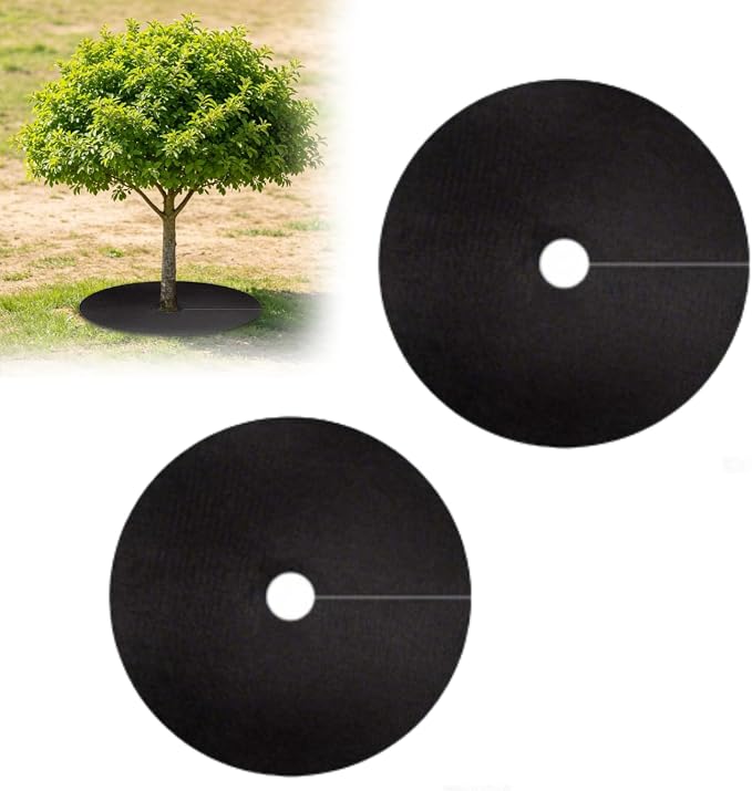 36 Inch Black Non-Woven Tree Mulch Ring, Reusable Circular Weed Barrier Mat for Landscaping Gardening, Breathable Moisture Retention Ground Cover, Plant Root Protector for Trees (2PCS Large)