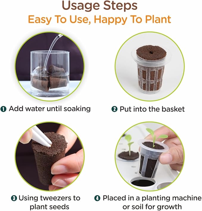 150PCS Seed Starter Plugs, Expandable Grow Sponges Compatible with 105 & 128 Cell Nursery Trays, Breathable Grow Media for Seed Starting, Hydroponics, Indoor Gardening & Plant Propagation