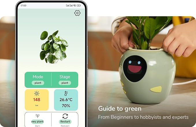 New 2026 Ai Smart Planter – Extra Large Interactive Plant Pot, Pet Plantagotchi, robot, Leafypod and Plantiboy, Robot Flower Pot with Feelings, Indoor Flowerpot with Water, Digital Gifts (White)