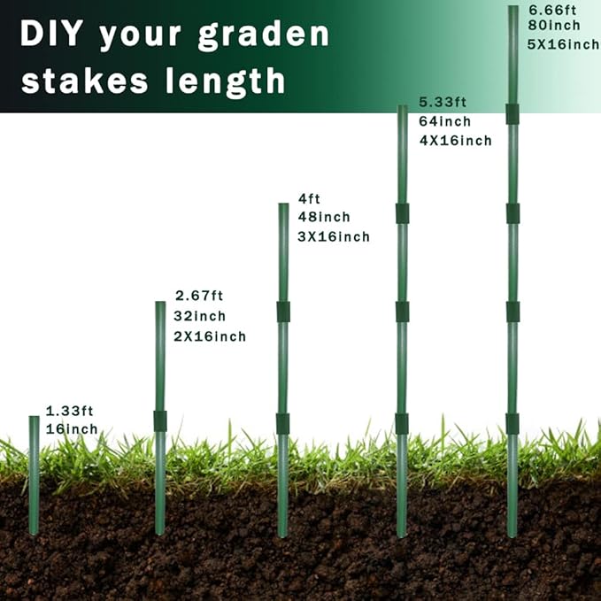7/16" Garden Stakes,30pcs 16" Plant Stakes DIY 3ft 4ft 5ft 6ft Plant Support Sticks,Plant Support Stake with Sturdy Steel Core to Build Plant Trellis for Outdoor Garden Vegetables