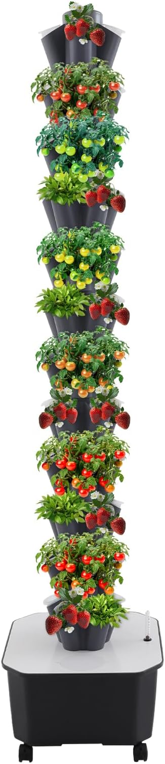 Hydroponics Growing System, 12 Layers 60 Plant Sites Indoor Hydroponic Tower with Water Pump, Vertical Garden Planter with Wheels, Hydroponic Germination Kit for Gardening Lover