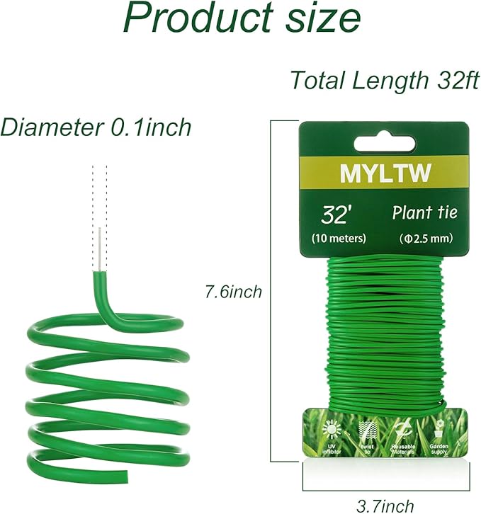 16FT Soft Plant Ties,Green Twist Garden Ties,Flexible Twist Ties for Climbing Plants House and Garden Plants Office Home Organizing(Diameter 5mm)