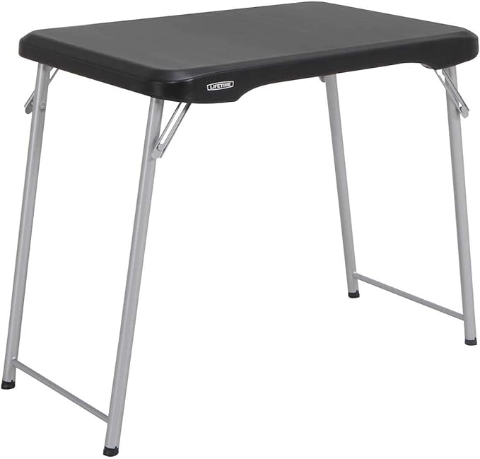 LIFETIME Stacking Compact Folding Table, 30 in. x 20 in., Black and Silver, Indoor/Outdoor