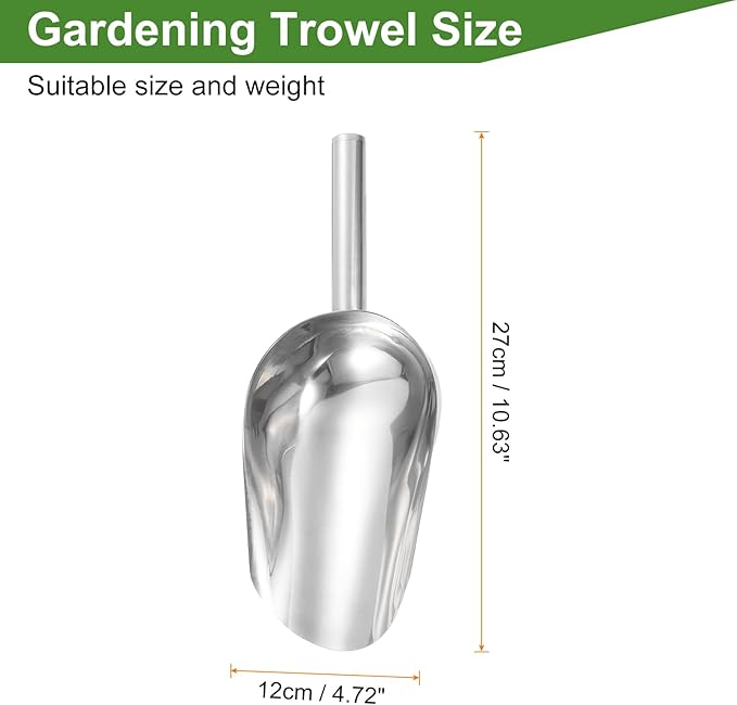 HARFINGTON 2pcs Garden Soil Scoop 10.63 x 4.72 Stainless Steel Hand Shovel Spade with Handle for Planting Weeding Digging