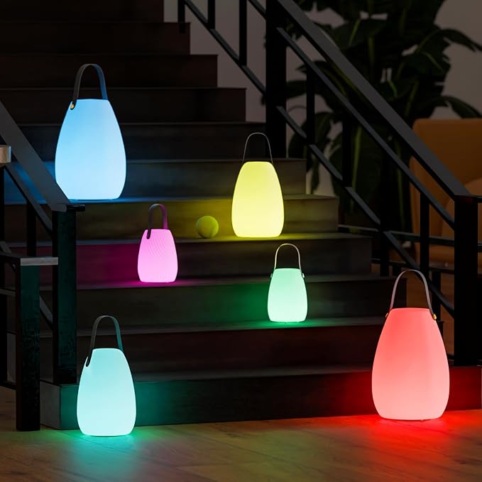 uuffoo 2 Pack Rechargeable Portable Table Lamp, Cordless RGB Lantern, Decorative LED Night Light, IP44 Waterproof Indoor Outdoor Lamp for Bedroom Patio Garden Wedding Party