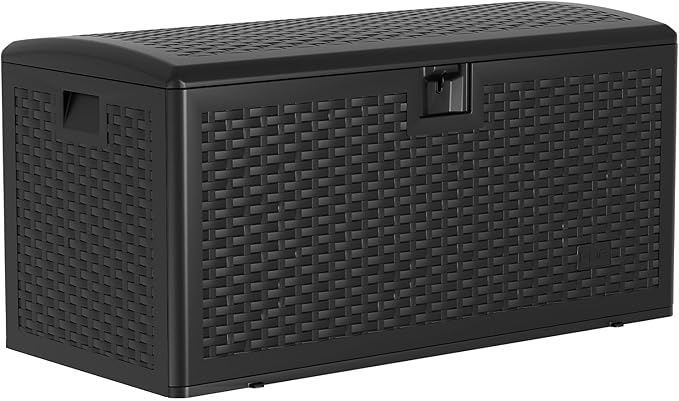 Outdoor Storage Box, 73 Gallon Large Resin Deck Box with Lid, Waterproof & UV-Resistant for Furniture, Outdoor Cushion Storage, Garden Tools & Pool Accessories Storage, Black