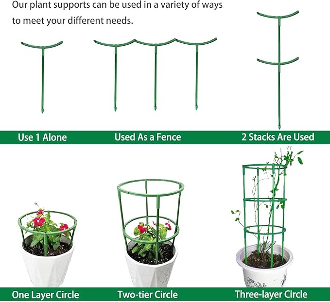 12Pcs Plant Support Plant Stake Half Round Plant Support Ring Garden Flower Support Plant Support Stakes for Tomato, Hydrangea, Indoor Plants (12PACK 14.5CMX25CM)