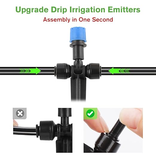 Kalolary Drip Irrigation Emitters, 30pcs Quick Connect Adjustable 360 Degree Water Emitters for for 1/4" Tubing, Durable Irrigation Drippers for Garden, Lawn, and Greenhouse Watering Systems(Blue)
