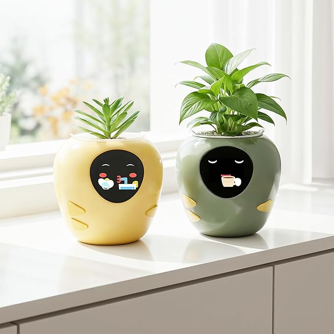Masdio Plantbot Upgraded Large Smart Flower Pot Pet Planter Robot with Artificial Intelligence, Time Temperature Display, and Numerous Expressive Animations Based, for Indoor Decoration, Gifts (Pink)