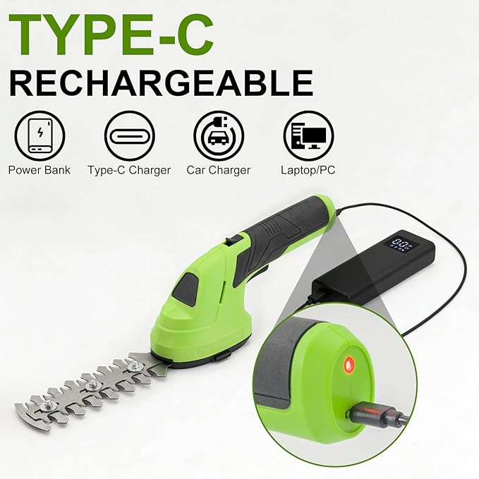 Cordless Grass Shear & Shrubbery Trimmer, 2-in-1 Handheld Hedge Trimmer, 7.2V Electric Grass Trimmer with USB Charger and 2.0Ah Battery, Lightweight & Portable Grass Shear for Garden Yard Lawn