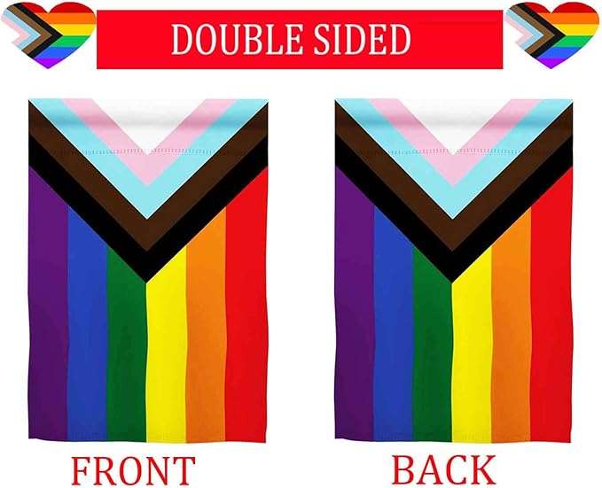 Progress Pride Rainbow Garden Flag 12.5x18 inch Outdoor-Double Sided LGBTQ Gay Lesbian Bisexual Non Binary Transgender All Inlcusive Progressive Pride Rainbow Flag Vivid Color Polyester Yard Flags