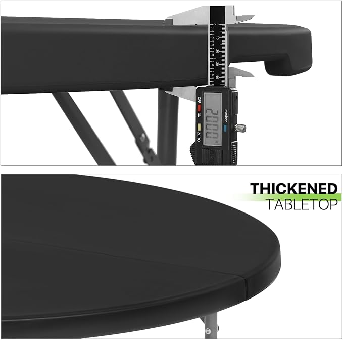 Magshion 60" Round Folding Table, 5 Feet Bi-Folding Plastic Commercial Dining Card Table w/Carrying Handle for Outdoor Wedding Party Event Picnic, Black