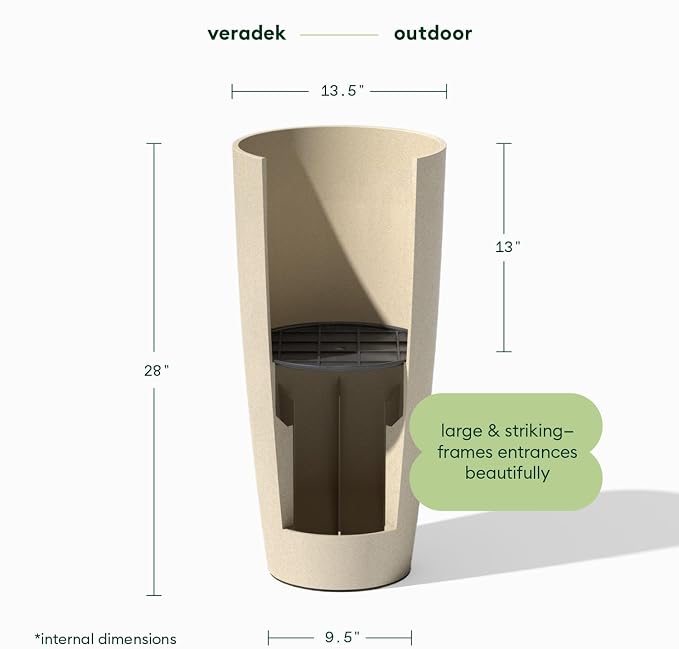 Veradek Mason Series Vega Planter - Round Tall Planter for Indoor or Outdoor Porch/Patio | Made from Plastic-Stone Composite with Drainage Holes | Modern Décor for, Flowers, Interior Plants