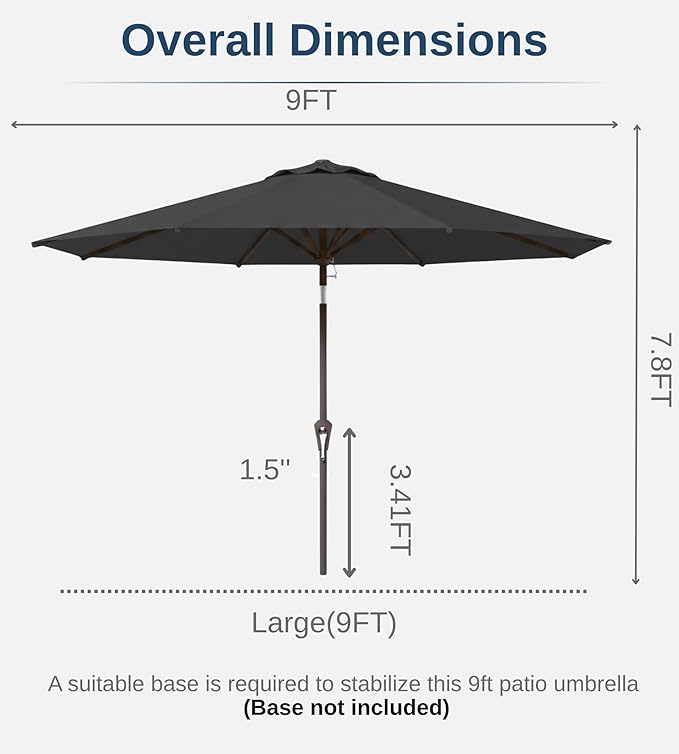 9FT Auto-Tilt Patio Umbrella|Outdoor Market Table Umbrella with 8 Fiberglass Ribs for Pool,Deck&Backyard