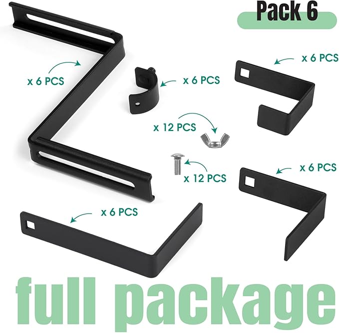 Window Box Bracket, Adjustable Planter Box Bracket, Flower Box Bracket for Railing, No Drill Flower Box Holder, Railing Planter Bracket, Planter Box Bracket for Deck Railing - 3 Pairs - Black