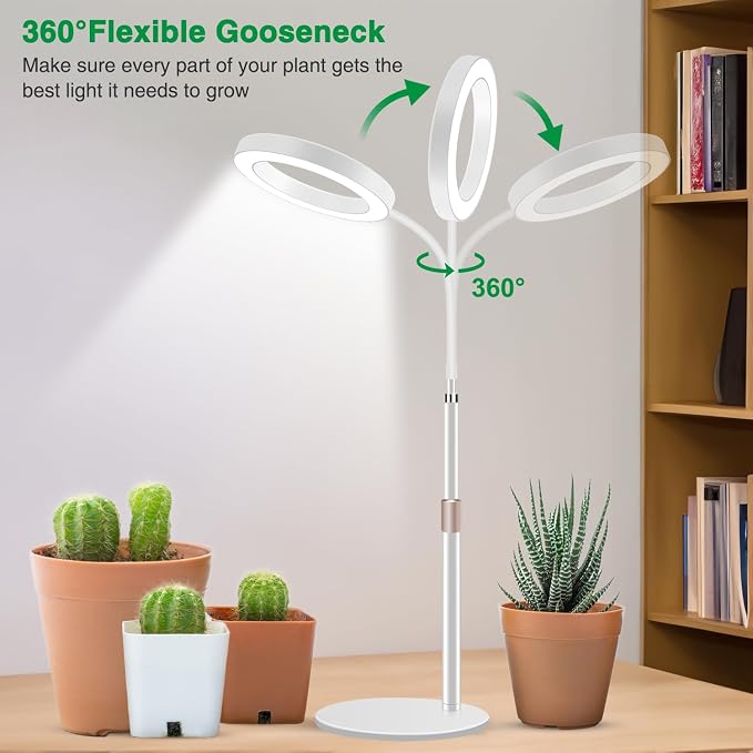 Aumtrly Grow Lights for Indoor Plants, 80 LED Full Spectrum Desk Plant Light for Growing Small Plant, Height Adjustable 24.5" Halo Grow Lamp with Base, 6/12/16H Timer, 3 Light Modes, 5 Dimming