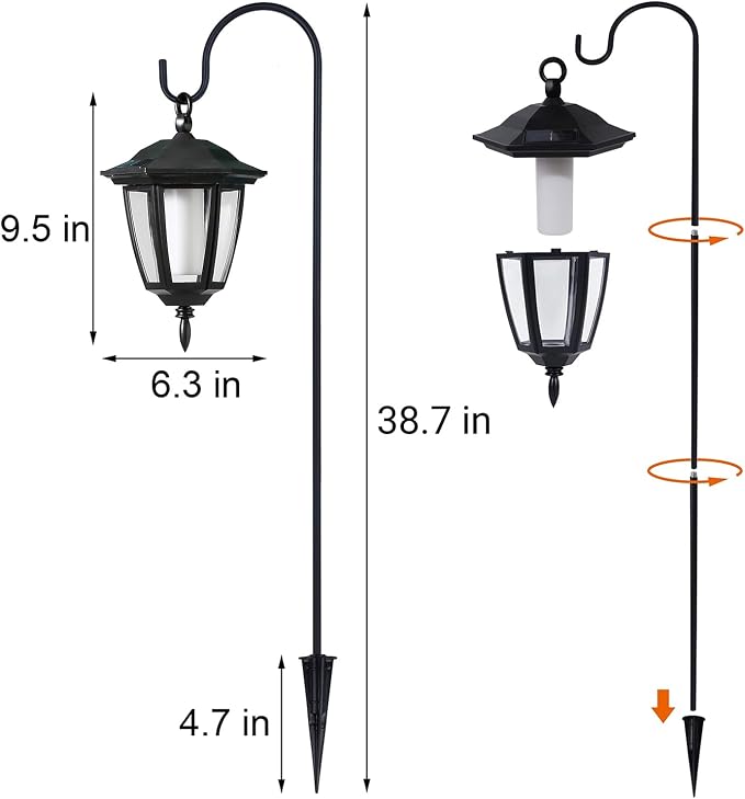 Dynaming 6 Pack Solar Halloween Flame Hanging Lights Outdoor, Flickering Flame LED Garden Lanterns with 4x38 Inch Shepherd Hooks, Landscape Lighting Waterproof for Lawn Yard Pathway Driveway, Purple