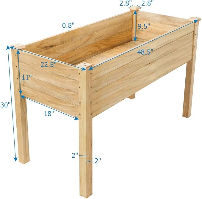 VINGLI 48.5"x22.5"x30" Wood Elevated Raised Garden Bed with Bed Liner, Heavy Duty Planter with Legs for Vegetables Fruits Potato Onion Flower, Outdoor Sturdy Long Lasting Planter Box