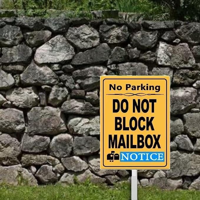 Do Not Block Mailbox Parking Yard Sign with Stakes,Rust Free Aluminum(8 * 12in),No Parking In Front of Mailbox Sign,No Truck Warning Road Signs