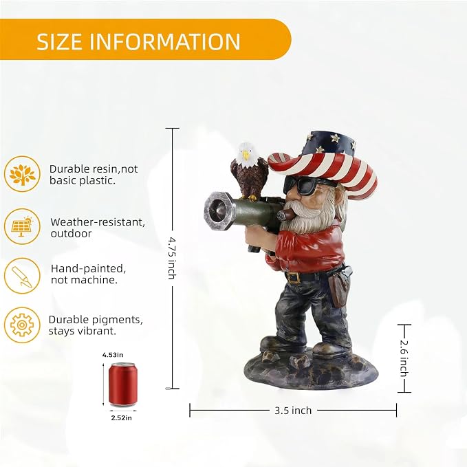 Patriotic Gnomes, Military gnome,gnome,4th of July/Army/Armed Gnomes Fighting, for Men,USA, Military Gifts,Veteran Gifts,Desk Decor for Men,Mens Office Decor 001