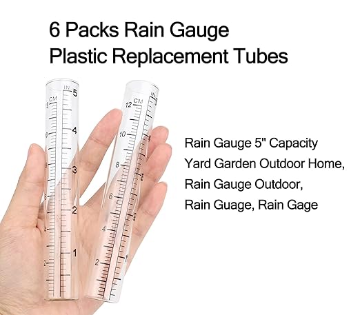 dgudgu 6 Packs of 5" Capacity Rain Gauge Plastic Replacement Tubes for Yard Garden Outdoor Home, Rain Gauge Outdoor, Rain Guage New