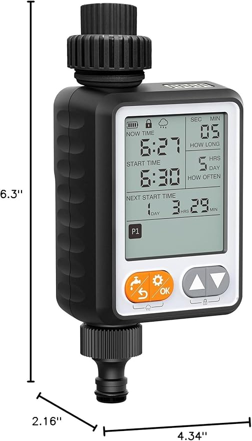 Water Timer for Garden Hose with Auto Rain Delay, 10 Programmable Sprinkler Timer with 3.3“ Large LCD IP54 Waterproof Drip Irrigation Watering Timers for Plant, Yard, Lawns, Outdoor