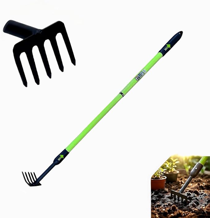 Garden Rake, Small Rake for Gardening, Telescopic Adjustable Handle 27 to 39 Inches, Mini Rake for Tight Spaces, Flower Beds, Pots, No Bending, Elderly Friendly, Non-Slip Grip,Lightweight Hand Rake