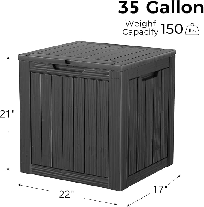 TARKARI 35 Gallon Outdoor Storage Box Waterproof, Resin Deck Boxes with Lockable Lid & UV-Resistant for Patio, Pool, Garden Furniture Cushions & Accessories, Black