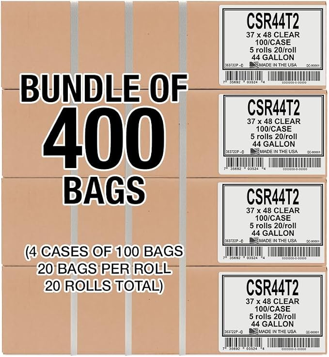 Aluf Plastics 44 Gallon 1.5 MIL (eq) Clear Heavy Duty Garbage Bags - 37" x 48" - Pack of 400 - for Industrial, Recycling, Storage, & Outdoor
