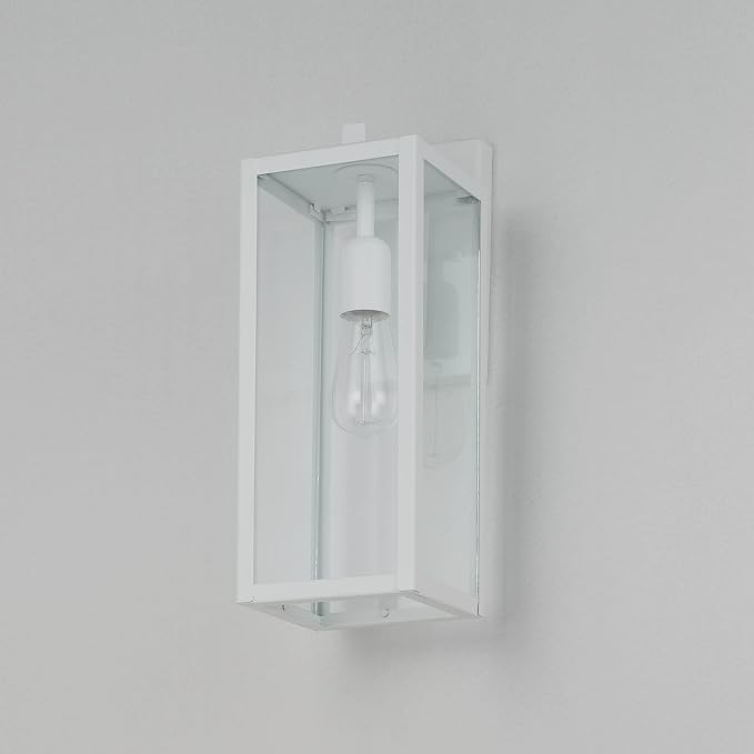 Globe Electric 44836 Bowery 1-Light Outdoor Indoor Wall Sconce, Matte White, Clear Glass Shade