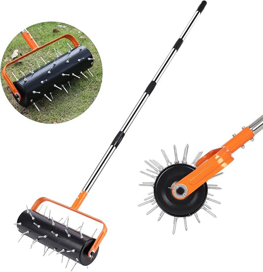 Rolling Lawn Aerator, 71 Inch Manual Aerator Lawn Tool Roller with 42 Spikes, Heavy Duty Soil Penetrator for Garden Yard