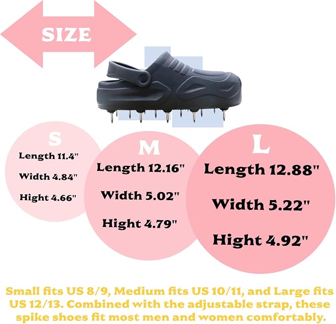 Lawn Aerator Shoes for Grass Lawn, Heavy Duty Spike Shoes with Adjustable Straps, Free-Installation Soil Yard Aerator Tool for Garden Patio Grass -Medium