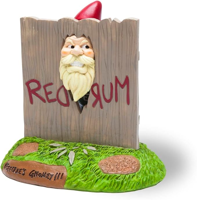 Shining Gnome Garden Gnome - Funny Gnomes for Outdoor Spaces - Weatherproof Redrum Scary Yard Statue - Horror Movie Lawn for Halloween Decorations - 9.5"