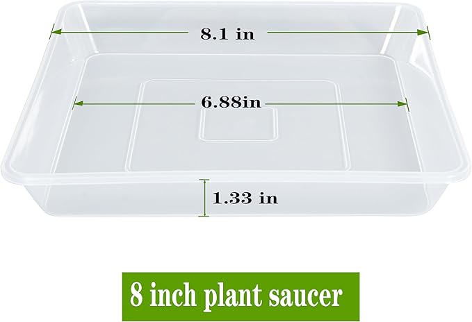 LWALRS Square Plant Saucer 8 Inch 5 Pack, Thick Clear Plastic Flower Plant Pot Saucer, Square Planters for Indoors and Outdoors Plants, Garden Plant Saucers for Pots Plant Trays.