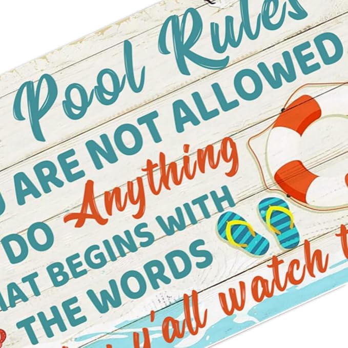RESKEA Funny Pool Signs Pool Decorations Outdoor Pool Rules Sign Pool Deck Decor Pool Metal Signs Pool Patio Accessories For Beach, Home, Bar, Pool Deck, And Backyard Wall Decoration 8 X 12 Inches