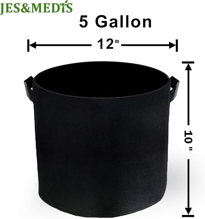 JES&MEDIS 12-Pack 5 Gallon Plant Grow Bags Thick Aeration Non Woven Fabric Flower Vegetable Pots with Handles Garden Container Black (5 Gallon_12 Pack)