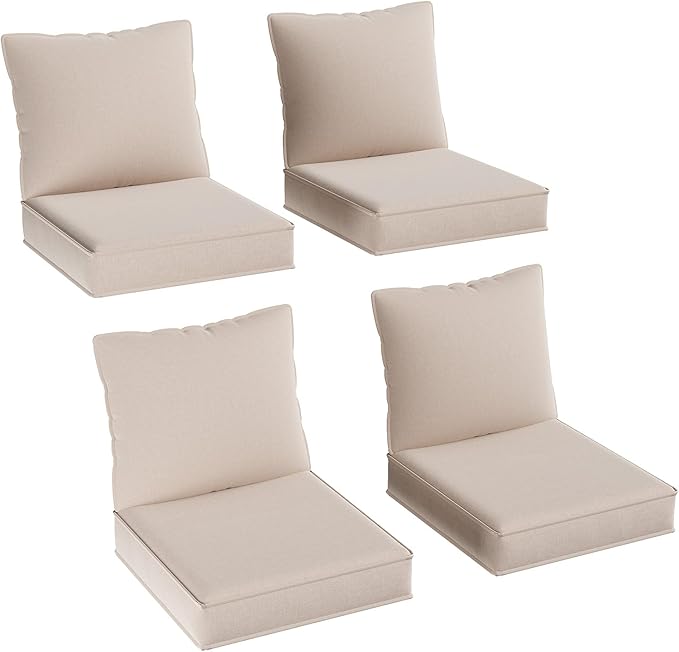 Aoxun Replacement Cushions for Outdoor Furniture, 4-Piece Outdoor Cushions for Patio Furniture, Deep Seat, Waterproof & Fade Resistant Couch Cushion for 4-Seat Patio Conversation Sets, Beige