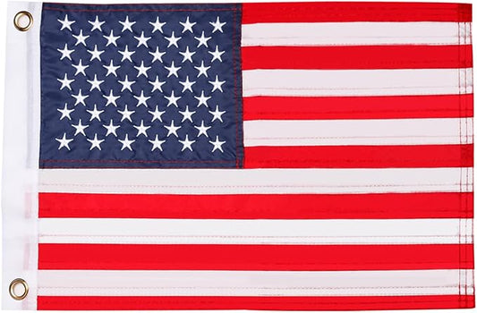 HOOSUN 4th Of July Decorations,Small American Flag 12.5 x 18 Inch Heavy Duty Nylon With 2 Brass Grommets Embroidered Stars,Fourth of July Decorations,USA Boat Flag for Bike,Car,Boat,Memorial Day Decor